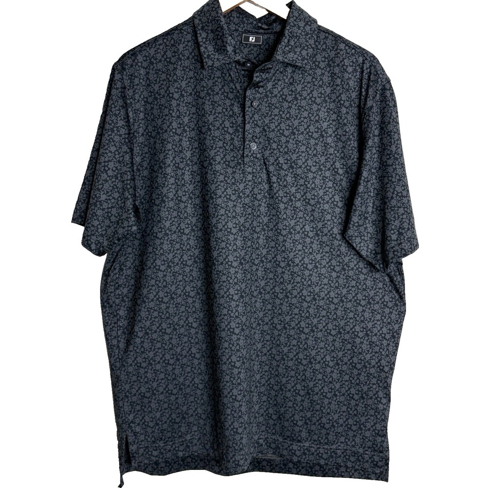 FootJoy Polo Shirt Mens‎ Medium Floral Black Performance Golfing